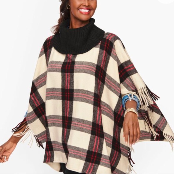 Talbots Cowlneck Plaid Poncho Size M/L - Picture 1 of 9
